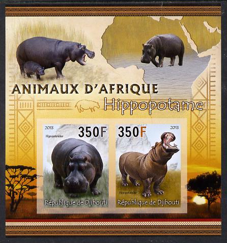 Djibouti 2013 Animals of Africa - Hippos imperf sheetlet containing 2 values unmounted mint