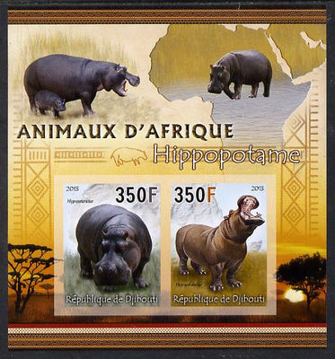 Djibouti 2013 Animals of Africa - Hippos imperf sheetlet containing 2 values unmounted mint