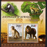 Djibouti 2013 Animals of Africa - Monkeys perf sheetlet containing 2 values unmounted mint