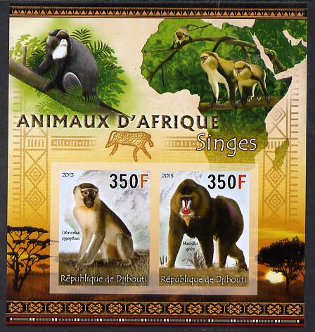 Djibouti 2013 Animals of Africa - Monkeys imperf sheetlet containing 2 values unmounted mint