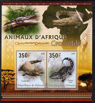 Djibouti 2013 Animals of Africa - Crocodiles perf sheetlet containing 2 values unmounted mint