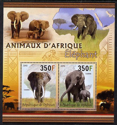 Djibouti 2013 Animals of Africa - Elephants perf sheetlet containing 2 values unmounted mint