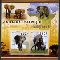 Djibouti 2013 Animals of Africa - Elephants imperf sheetlet containing 2 values unmounted mint