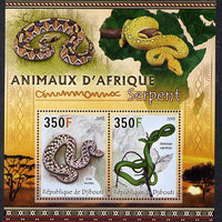 Djibouti 2013 Animals of Africa - Snakes perf sheetlet containing 2 values unmounted mint