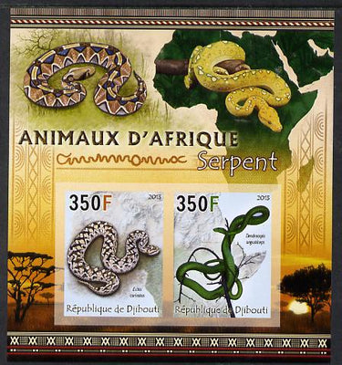 Djibouti 2013 Animals of Africa - Snakes imperf sheetlet containing 2 values unmounted mint