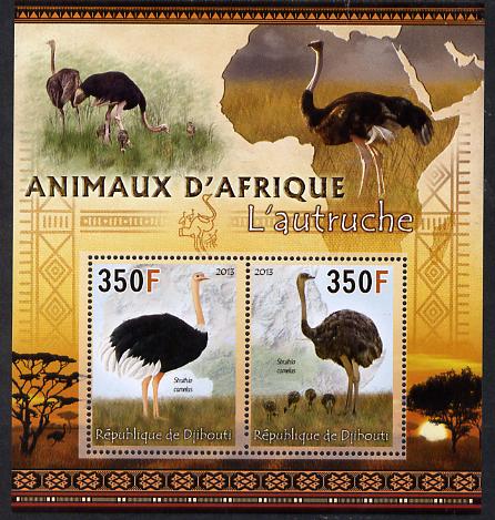 Djibouti 2013 Animals of Africa - Ostriches perf sheetlet containing 2 values unmounted mint