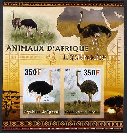 Djibouti 2013 Animals of Africa - Ostriches imperf sheetlet containing 2 values unmounted mint