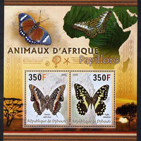 Djibouti 2013 Animals of Africa - Butterflies #1 perf sheetlet containing 2 values unmounted mint