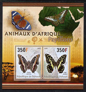 Djibouti 2013 Animals of Africa - Butterflies #1 perf sheetlet containing 2 values unmounted mint