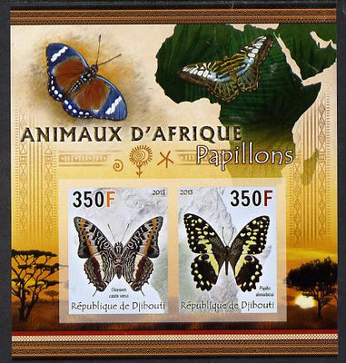 Djibouti 2013 Animals of Africa - Butterflies #1 imperf sheetlet containing 2 values unmounted mint