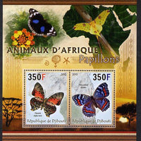 Djibouti 2013 Animals of Africa - Butterflies #2 perf sheetlet containing 2 values unmounted mint