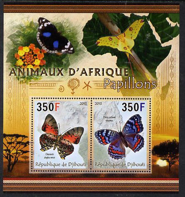 Djibouti 2013 Animals of Africa - Butterflies #2 perf sheetlet containing 2 values unmounted mint