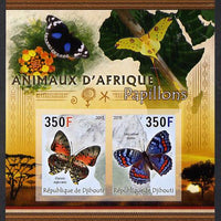 Djibouti 2013 Animals of Africa - Butterflies #2 imperf sheetlet containing 2 values unmounted mint