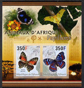 Djibouti 2013 Animals of Africa - Butterflies #2 imperf sheetlet containing 2 values unmounted mint