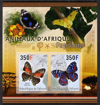 Djibouti 2013 Animals of Africa - Butterflies #2 imperf sheetlet containing 2 values unmounted mint