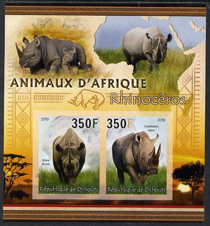 Djibouti 2013 Animals of Africa - Rhinos perf sheetlet containing 2 values unmounted mint