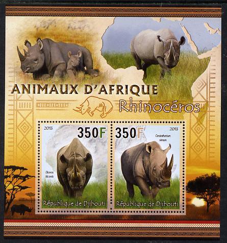 Djibouti 2013 Animals of Africa - Rhinos imperf sheetlet containing 2 values unmounted mint