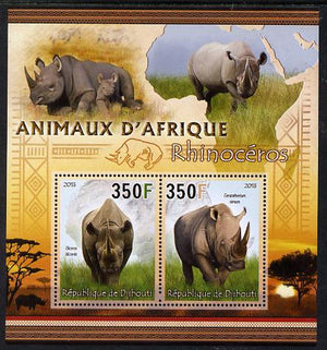 Djibouti 2013 Animals of Africa - Rhinos imperf sheetlet containing 2 values unmounted mint