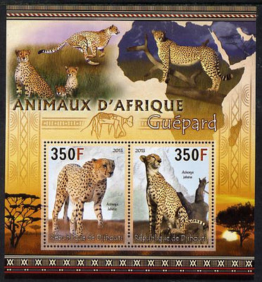 Djibouti 2013 Animals of Africa - Cheetahs perf sheetlet containing 2 values unmounted mint