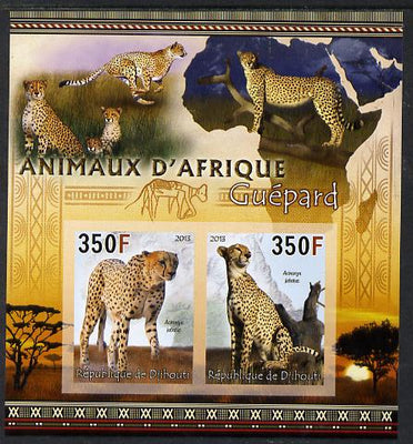 Djibouti 2013 Animals of Africa - Cheetahs imperf sheetlet containing 2 values unmounted mint