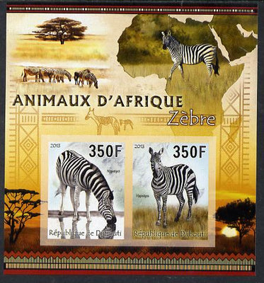 Djibouti 2013 Animals of Africa - Zebras imperf sheetlet containing 2 values unmounted mint