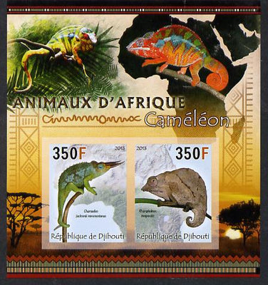Djibouti 2013 Animals of Africa - Chameleons imperf sheetlet containing 2 values unmounted mint