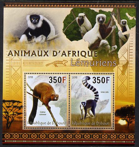 Djibouti 2013 Animals of Africa - Lemurs perf sheetlet containing 2 values unmounted mint