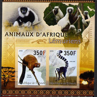 Djibouti 2013 Animals of Africa - Lemurs imperf sheetlet containing 2 values unmounted mint