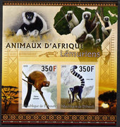 Djibouti 2013 Animals of Africa - Lemurs imperf sheetlet containing 2 values unmounted mint