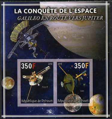 Djibouti 2013 Conquest of Space - Galileo on route to Jupiter imperf sheetlet containing 2 values unmounted mint