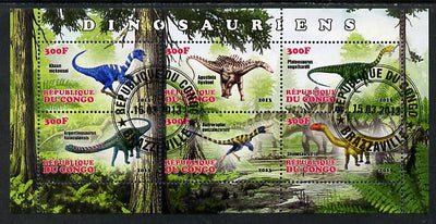 Congo 2013 Dinosaurs #2 perf sheetlet containing six values fine cto used