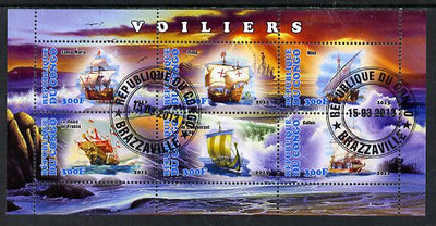 Congo 2013 Sailing Ships #2 perf sheetlet containing six values fine cto used