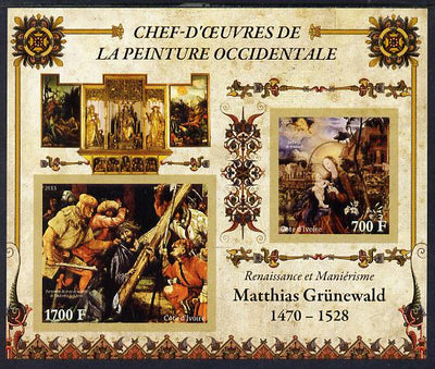 Ivory Coast 2013 Art Masterpieces from the Western World - Renaissance & Mannerism - Matthias Grunewald imperf sheetlet containing 2 values unmounted mint