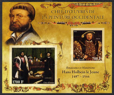 Ivory Coast 2013 Art Masterpieces from the Western World - Renaissance & Mannerism - Hans Holbein imperf sheetlet containing 2 values unmounted mint