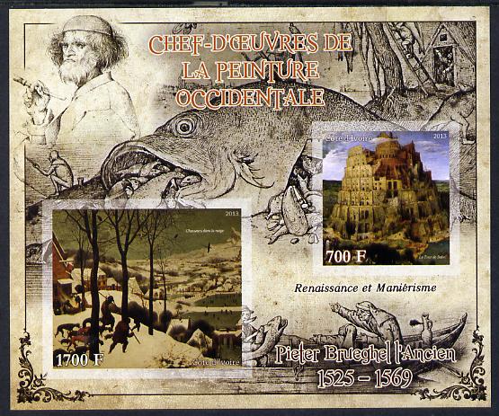 Ivory Coast 2013 Art Masterpieces from the Western World - Renaissance & Mannerism - Pieter Brueghel imperf sheetlet containing 2 values unmounted mint