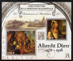 Ivory Coast 2013 Art Masterpieces from the Western World - Renaissance & Mannerism - Albrecht Durer perf sheetlet containing 2 values unmounted mint