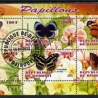 Djibouti 2013 Butterflies #3 perf sheetlet containing 6 values cto used