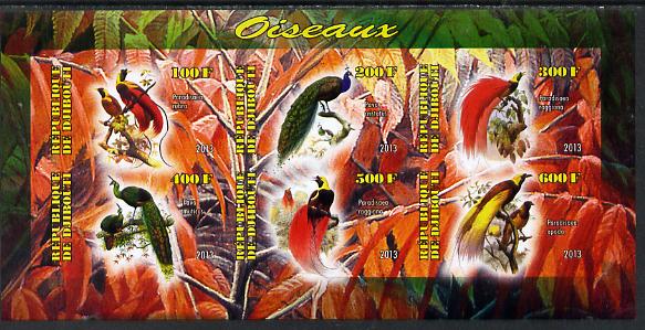 Djibouti 2013 Birds of Paradise imperf sheetlet containing 6 values unmounted mint