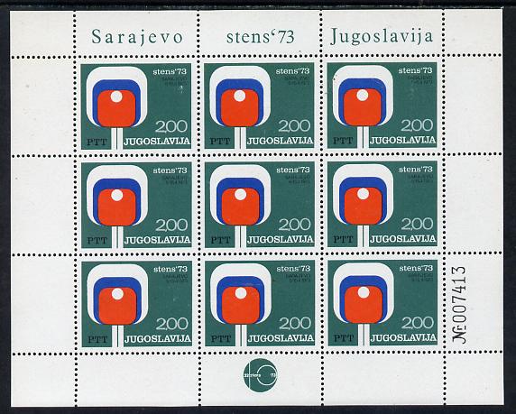 Yugoslavia 1973 World Table Tennis Championships in complete sheetlet of 9 unmounted mint, as SG 1551
