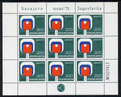 Yugoslavia 1973 World Table Tennis Championships in complete sheetlet of 9 unmounted mint, as SG 1551