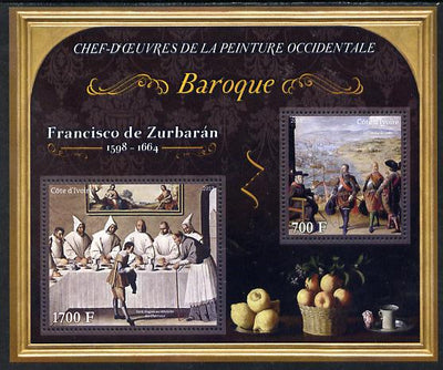 Ivory Coast 2013 Art Masterpieces from the Western World - Baroque Period - Francisco de Zurbaran perf sheetlet containing 2 values unmounted mint