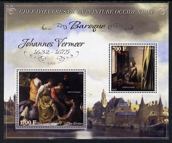 Ivory Coast 2013 Art Masterpieces from the Western World - Baroque Period - Johannes Vermeer perf sheetlet containing 2 values unmounted mint