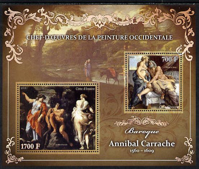 Ivory Coast 2013 Art Masterpieces from the Western World - Baroque Period - Annibale Carracci perf sheetlet containing 2 values unmounted mint