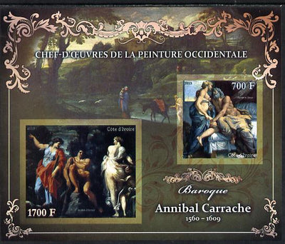 Ivory Coast 2013 Art Masterpieces from the Western World - Baroque Period - Annibale Carracci imperf sheetlet containing 2 values unmounted mint