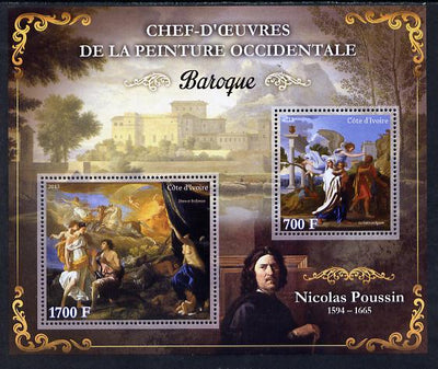 Ivory Coast 2013 Art Masterpieces from the Western World - Baroque Period - Nicolas Poussin perf sheetlet containing 2 values unmounted mint