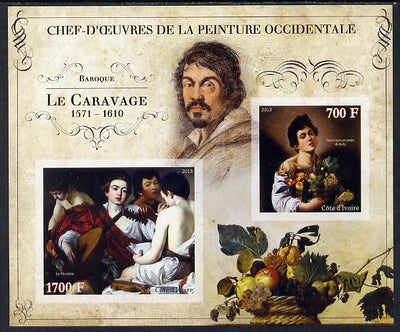 Ivory Coast 2013 Art Masterpieces from the Western World - Baroque Period - Caravaggio imperf sheetlet containing 2 values unmounted mint