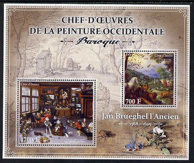 Ivory Coast 2013 Art Masterpieces from the Western World - Baroque Period - Jan Brueghel the Elder perf sheetlet containing 2 values unmounted mint