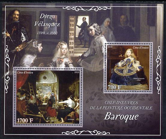Ivory Coast 2013 Art Masterpieces from the Western World - Baroque Period - Diego Velazquez perf sheetlet containing 2 values unmounted mint