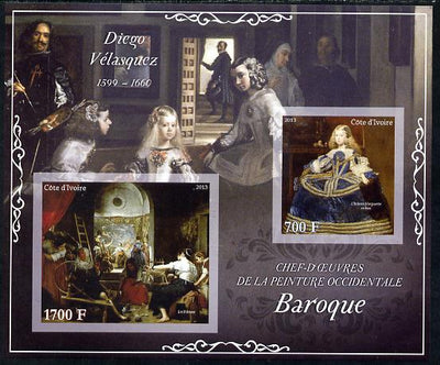 Ivory Coast 2013 Art Masterpieces from the Western World - Baroque Period - Diego Velazquez imperf sheetlet containing 2 values unmounted mint