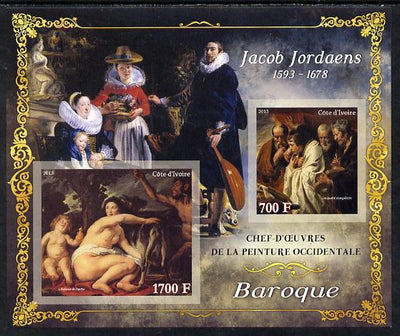 Ivory Coast 2013 Art Masterpieces from the Western World - Baroque Period - Jacob Jordaens imperf sheetlet containing 2 values unmounted mint